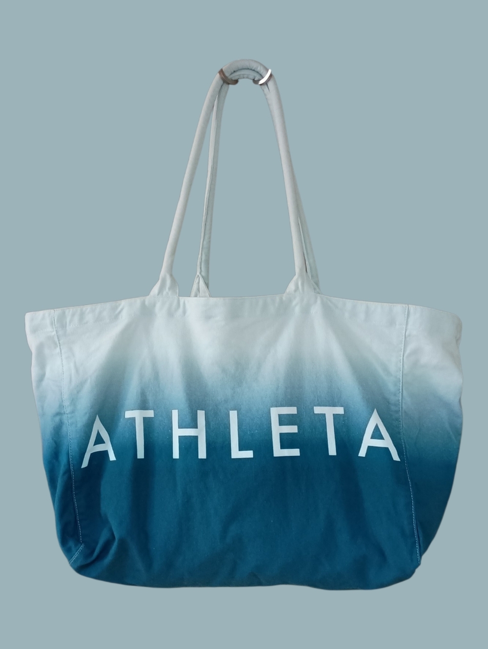 Athleta Beach Bag Gym‎ Bag Tote Bag Blue Ombre Cotton Canvas Shopping Bag EUC